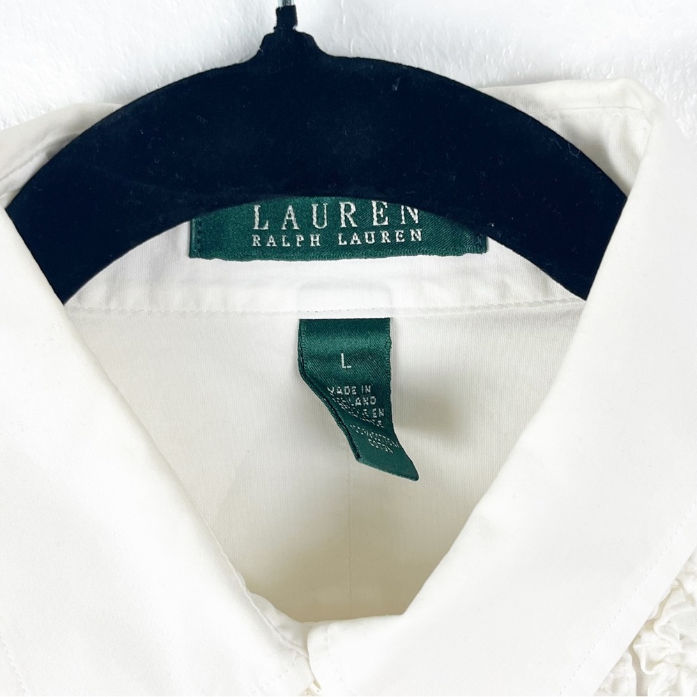 LAUREN RALPH LAUREN 100% Cotton Front Ruffle Button Long Sleeves Top Large - Picture 8 of 9